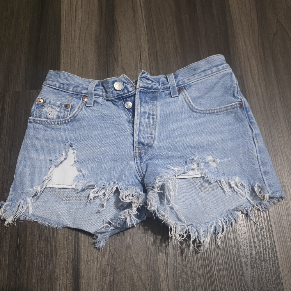 Levis Premium 501 Original‎ Distressed Denim Shorts Womens 25 Light Wash Cutoff